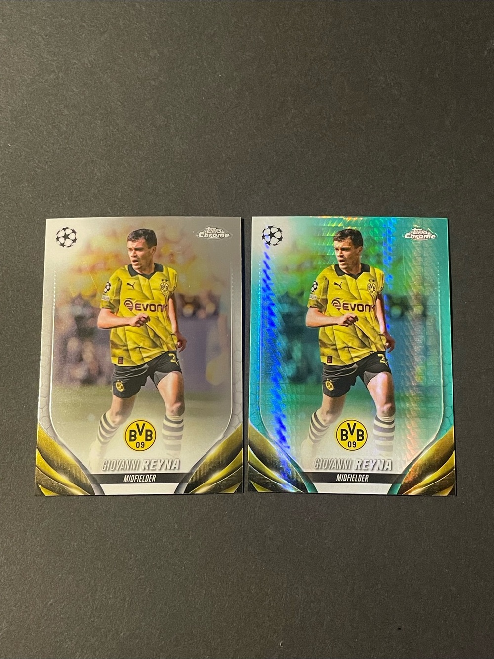 2023 Topps Chrome UEFA Aqua Prizm and Base Giovanni Reyna Borussia Dortmund Lot